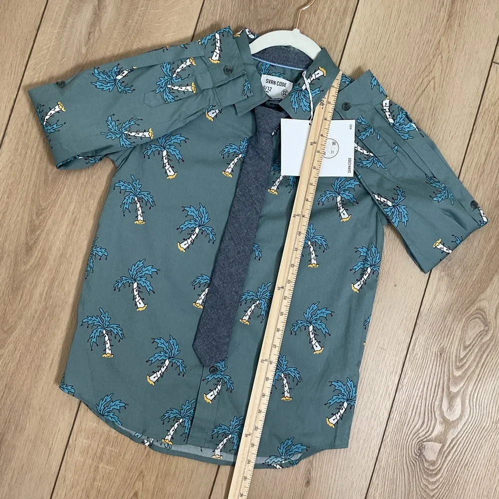 SVRN CODE Boys Long Sleeve with Tie Palm‎ Tree Design Size 10/12 NWT
